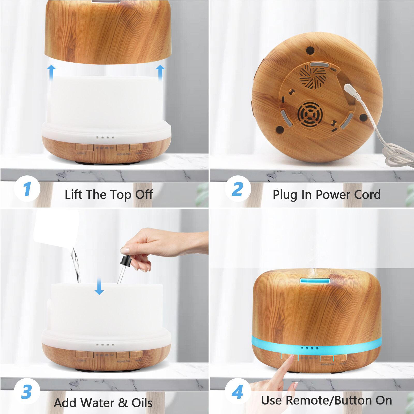 Daroma 500ml Ultrasonic Aroma Diffuser,Remote control,5 In 1cool Mist Humidifier