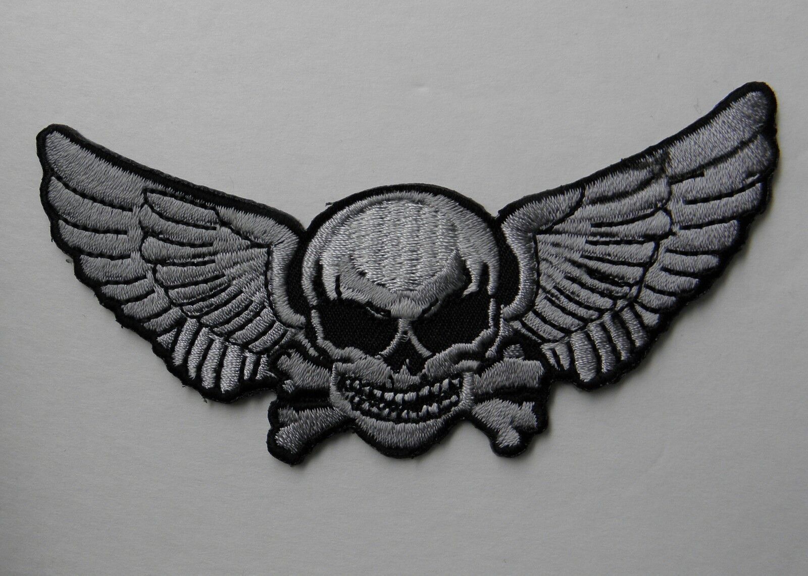 Airborne Skull Cross Bones Wings Biker Chopper Motorcycle Embroidered Patch 4.45