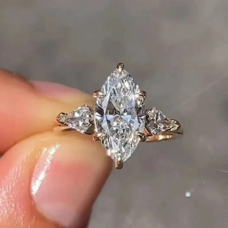 Prong Setting Marquise Cut 3.10 Ct Moissanite Engagement Wedding Ring
