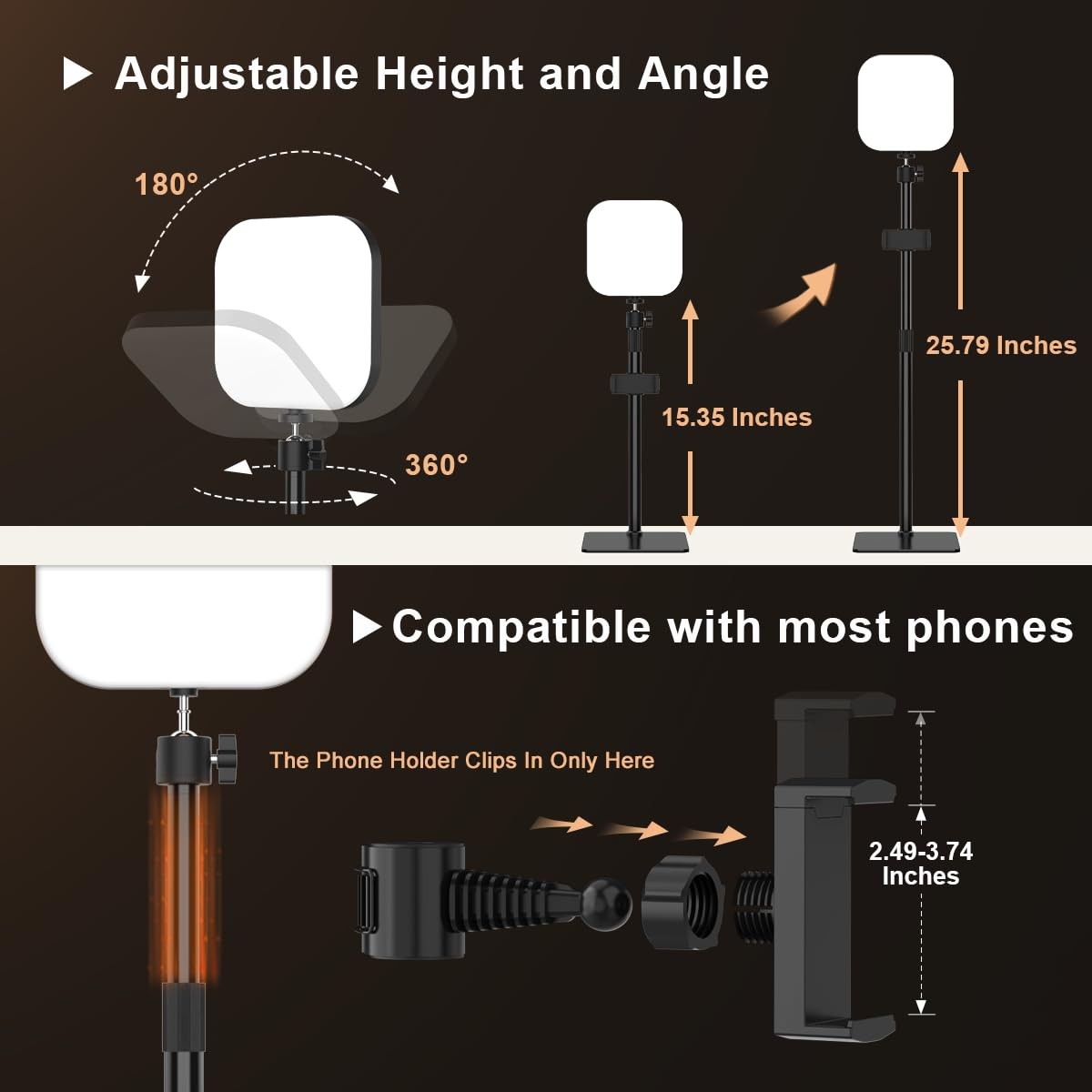 Video Conference Lighting, 180 LED Video Light with 3 Color & 5 Brightness & ...