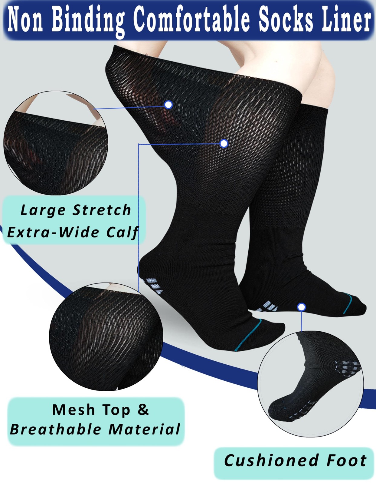 Medical Boot Socks for Orthopedic Walking Boot,Tall One Size, Black-2 Pairs
