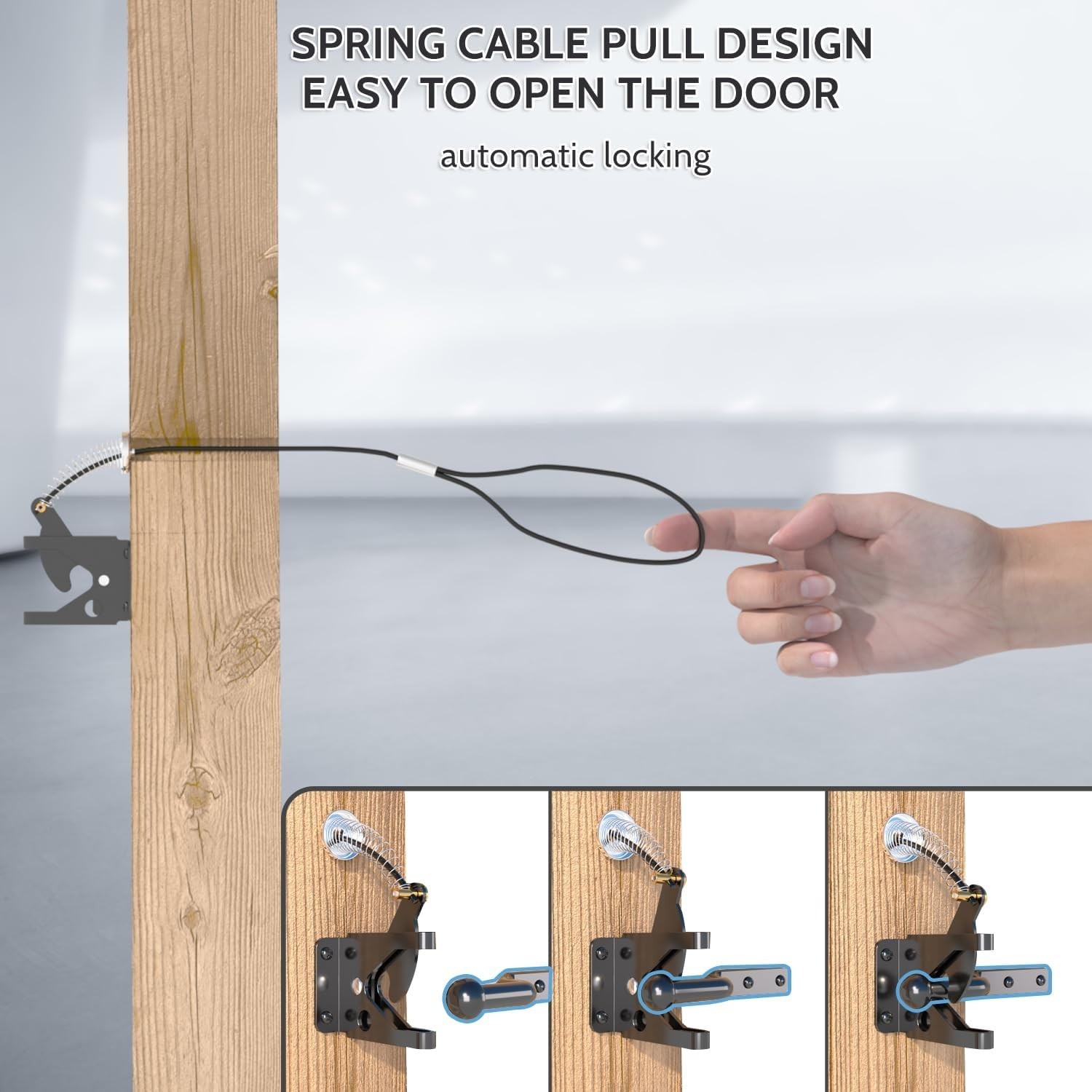 Black Gate Latch Set with Spring Cable Pull – Secure & Durable 4-Pack
