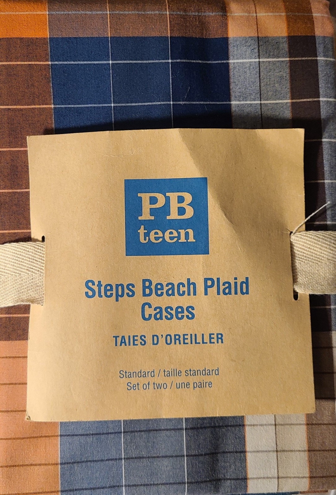 New Pottery Barn Teen STEPS BEACH PLAID PILLOWCASE pbteen 1 Only Blue Orange