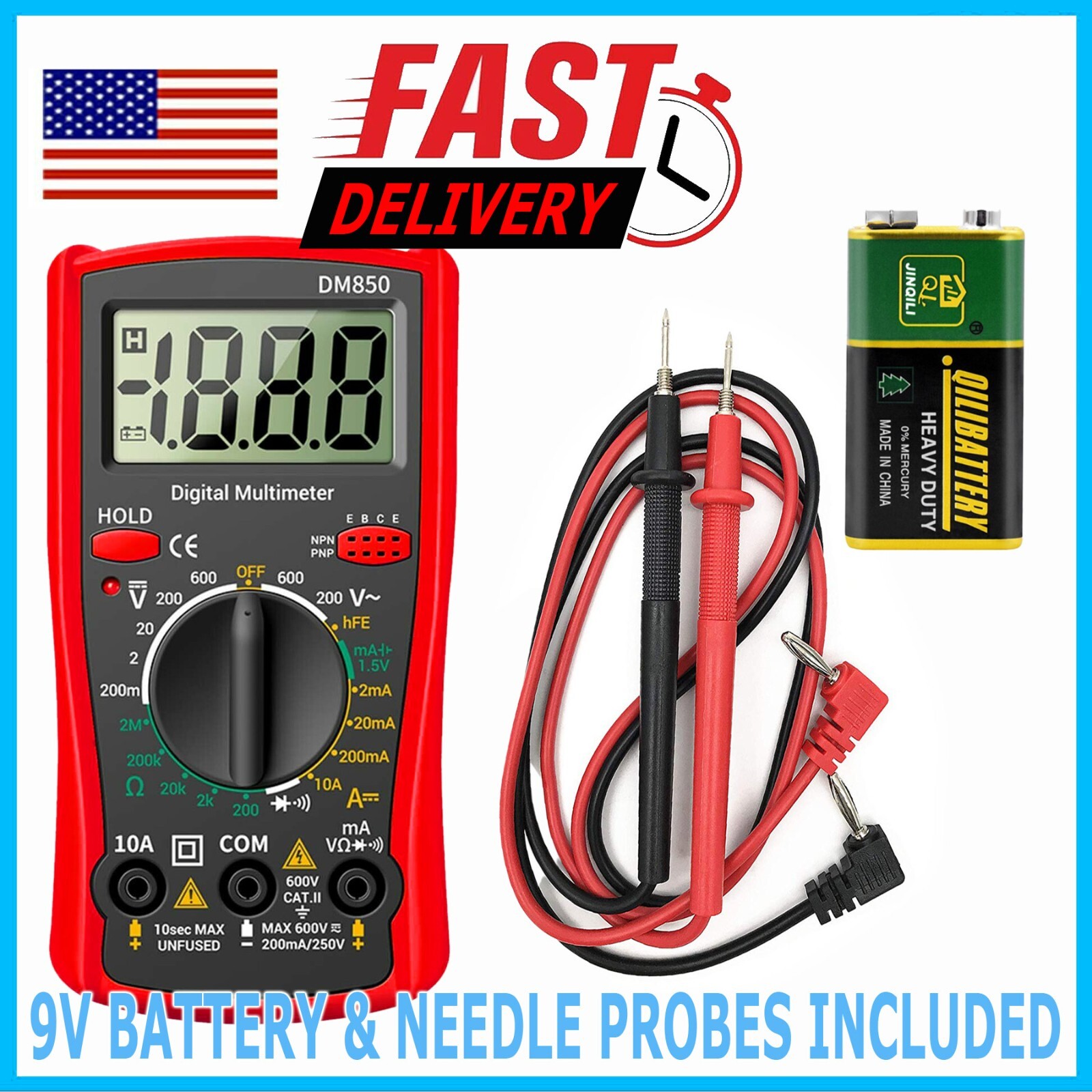 LCD Digital Multimeter Voltmeter Ammeter Ohmmeter Volt AC DC Tester Leads Meter