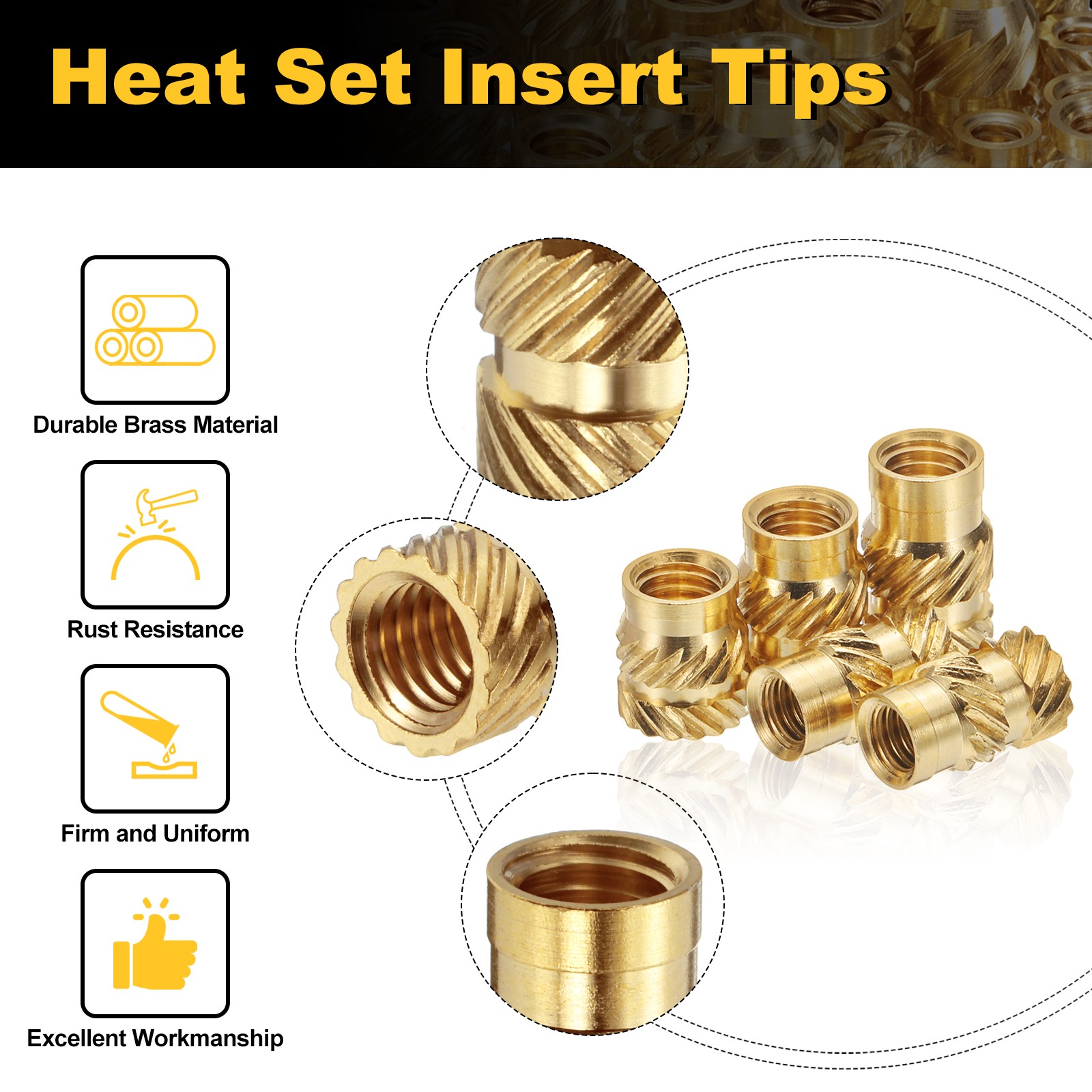 400pcs M2 M2.5 M3 M4 M5 M6 Metric Threaded Insert with Heat Set Insert Tips
