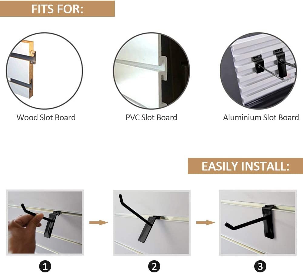 100 Pack Slatwall Hooks 6 inch Slat Wall Hanging Hooks Panel Display 6