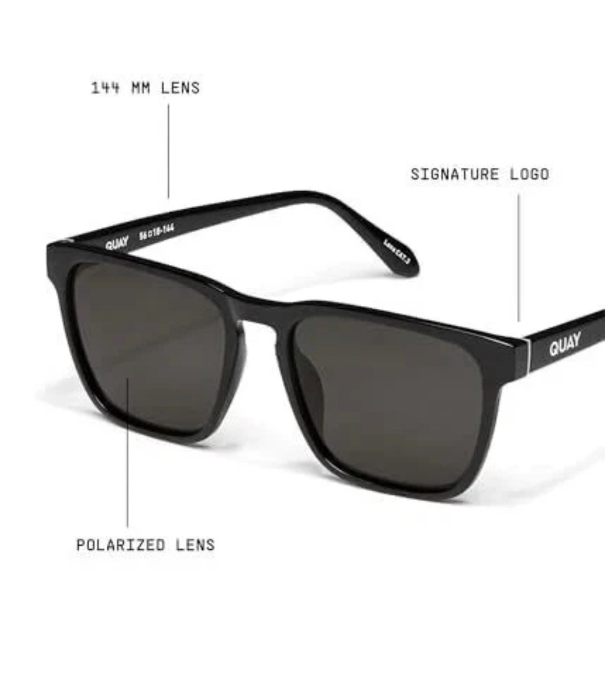 QUAY MEN’S SUNGLASSES UNPLUGGED BLACK POLARIZED, NEW