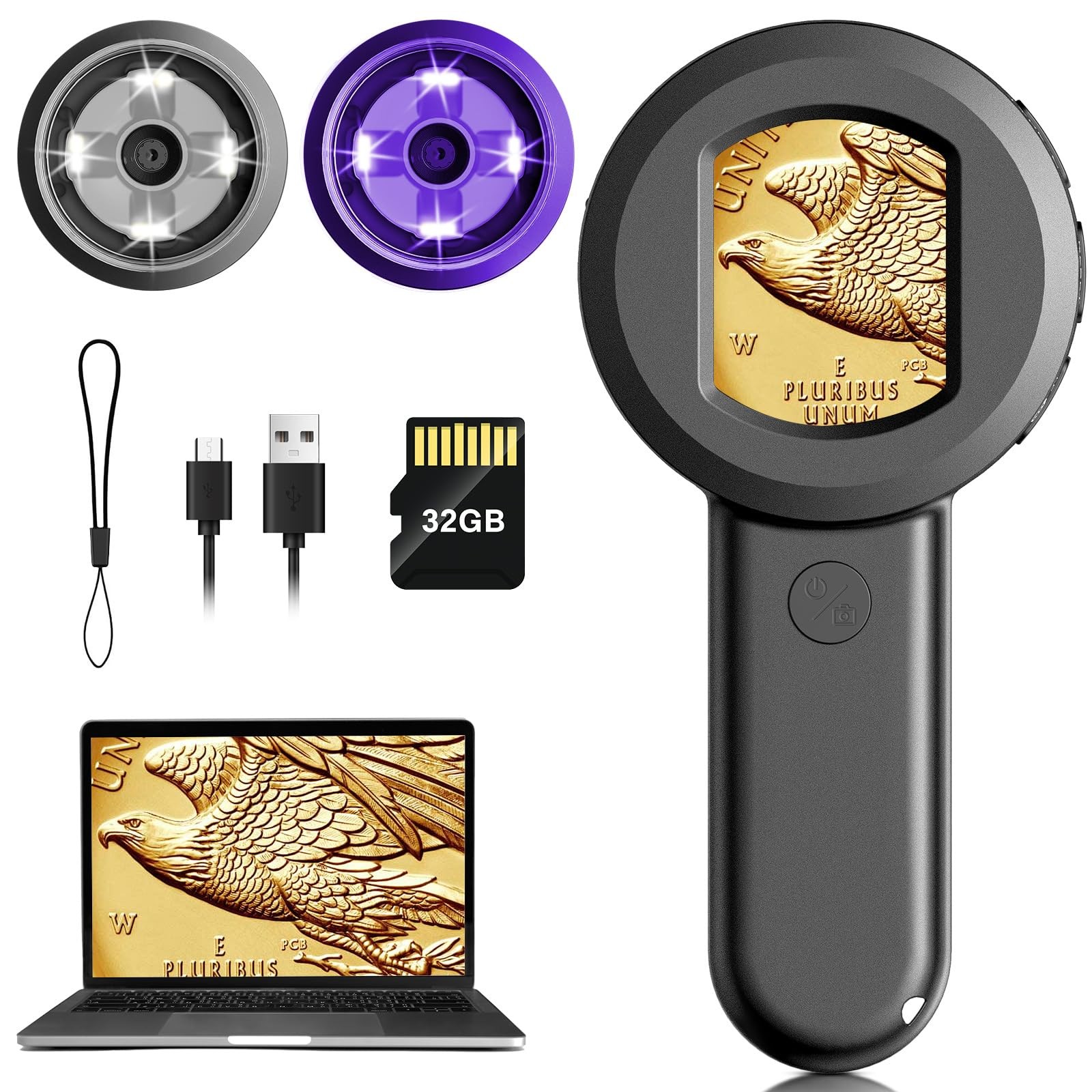 Pocket Digital Microscope Magnifying Glass with Light for Kids and Black