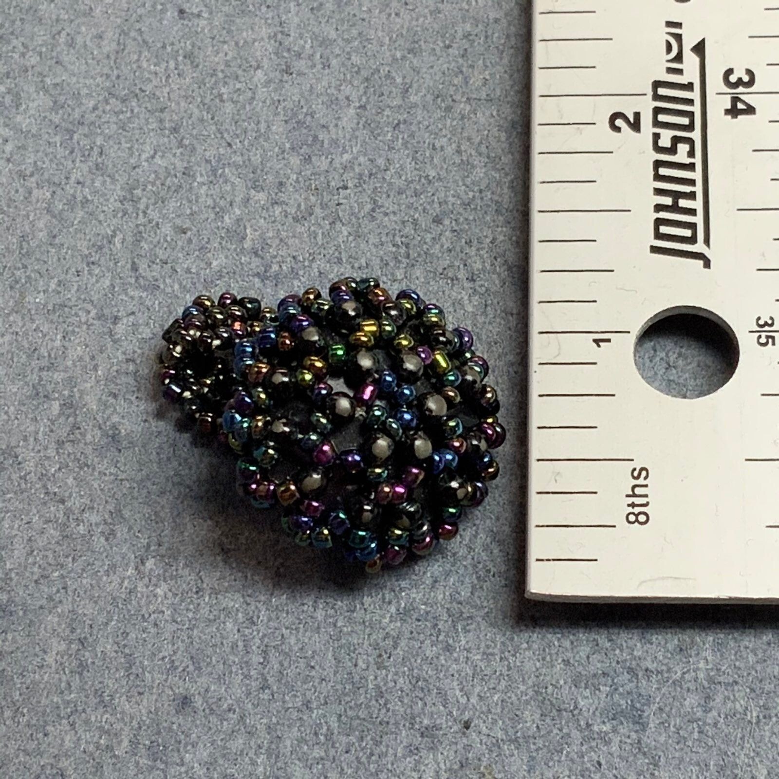 Statement Beaded Button Ring Size 11 As Is Stretch Band Black Iridescent Retro