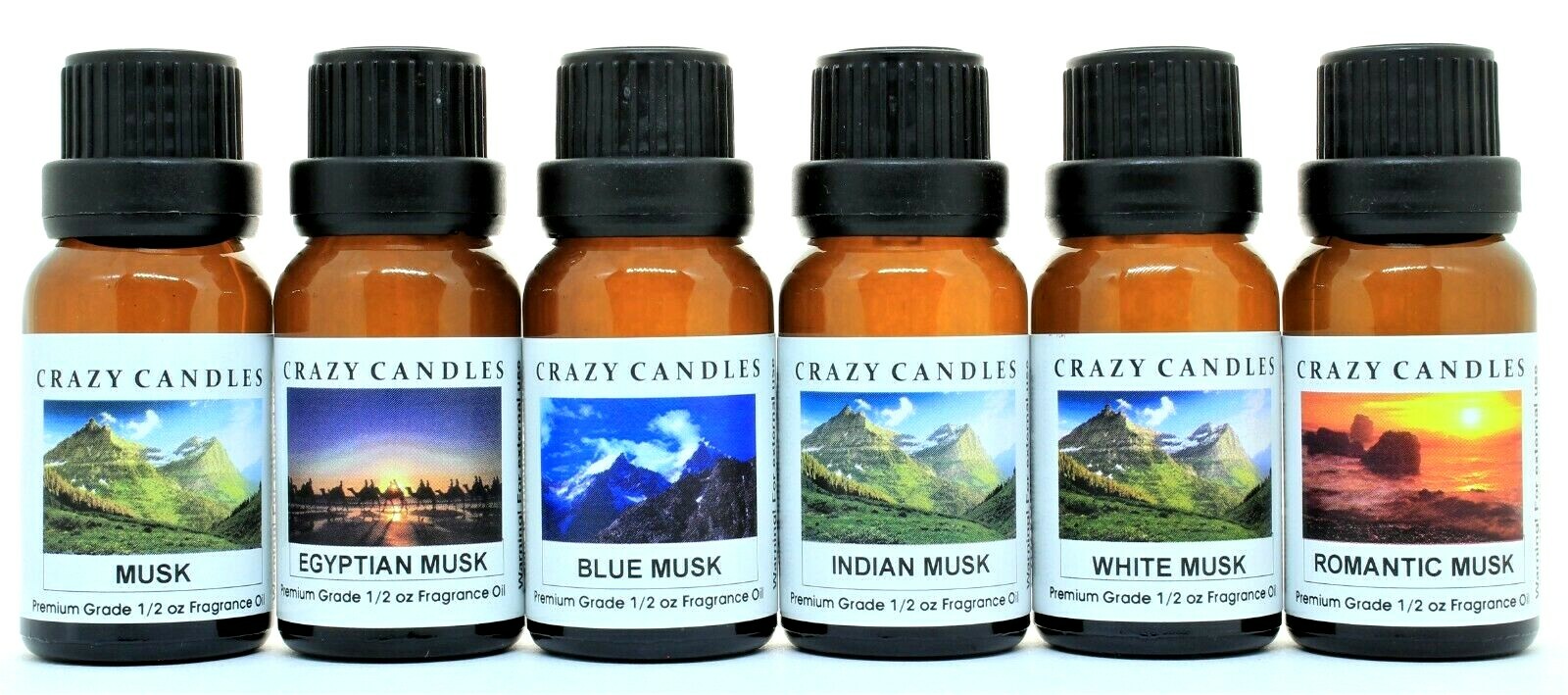 6 Oils Set: Blue Musk, Egyptian Musk, White Musk, Musk, Romantic Musk