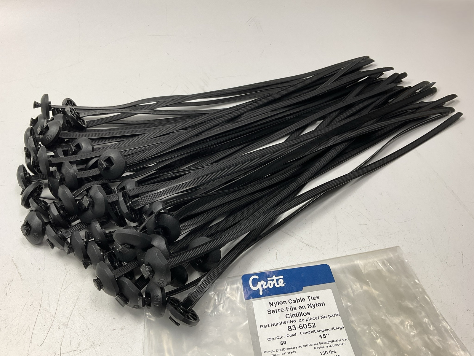 Grote 83-6052 Button Head Nylon Zip Cable Ties, Black, 15", 130 Lb (50 Pack)