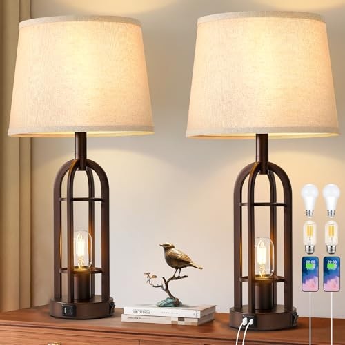 Table Lamps for Living Room Set of 2 - Farmhouse Lamps for Bedroom Nightstand