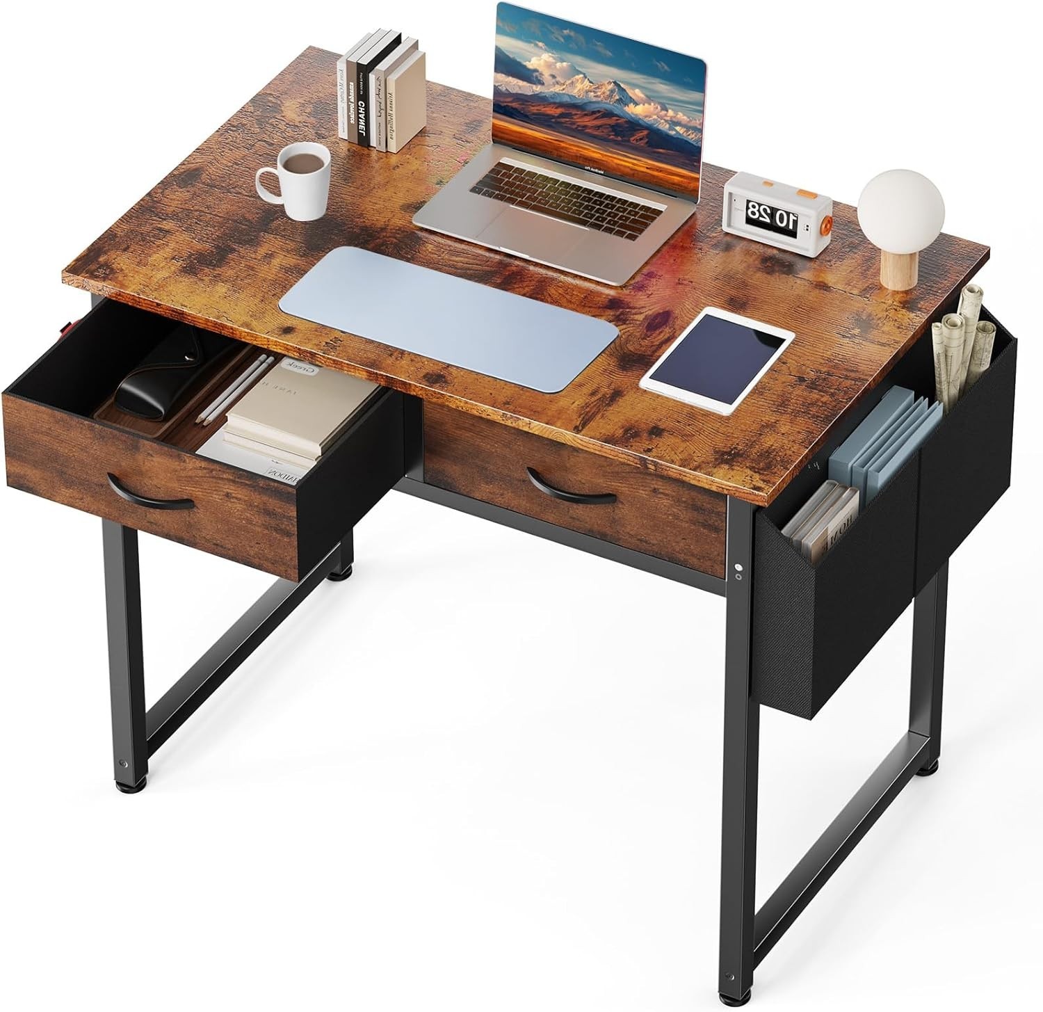32 Inch Computer Desk with Drawers Small Writing Study Table Storage Bag Hook Br