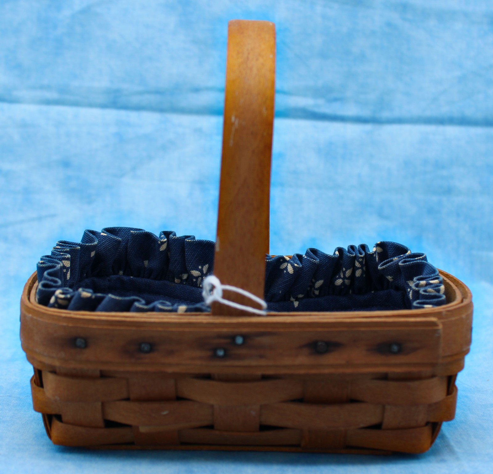 Longaberger Small Basket with Handle & Blue Floral Fabric Liner – 1990s