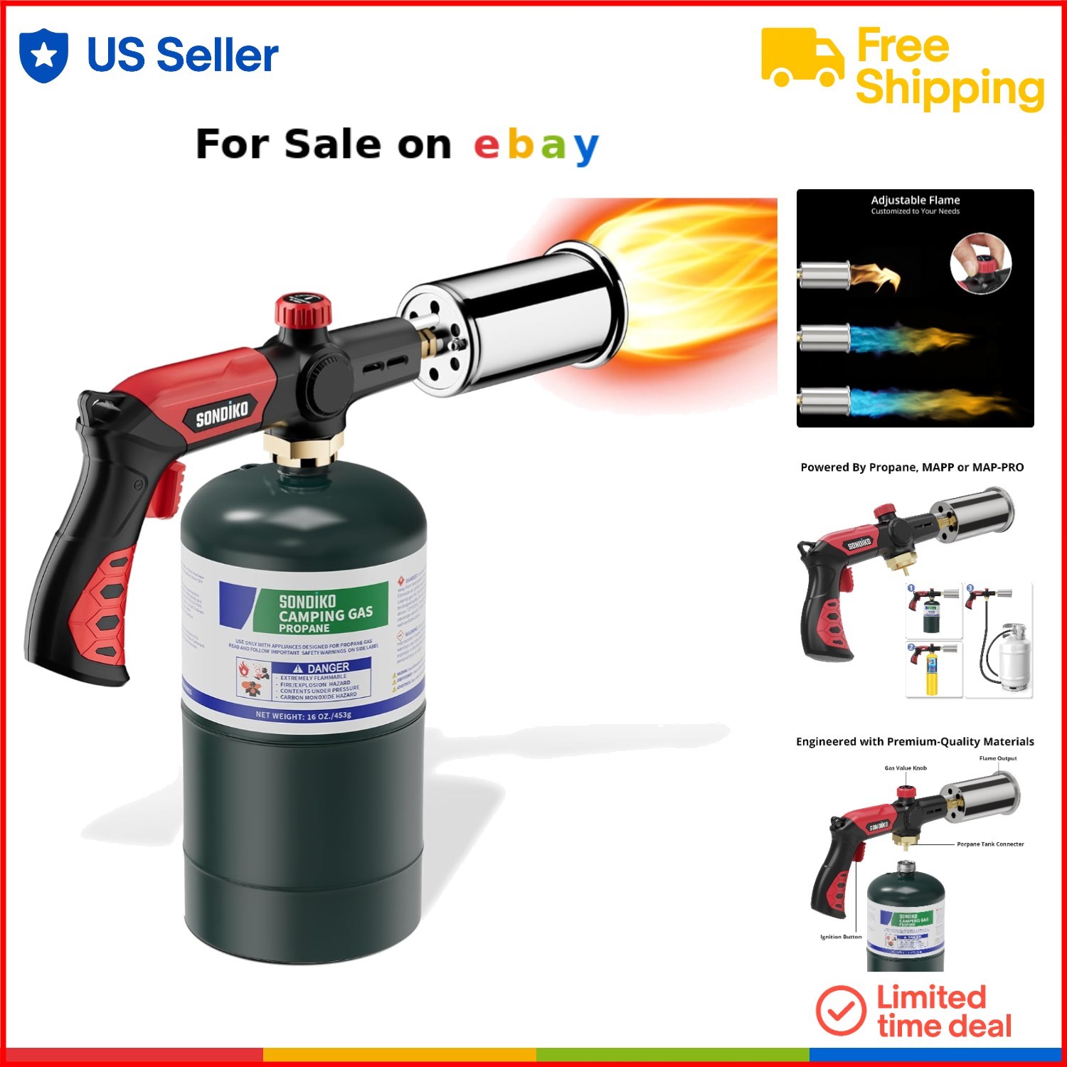Propane Torch Aluminum Adjustable Searing BBQ Campfire Cooking Tool