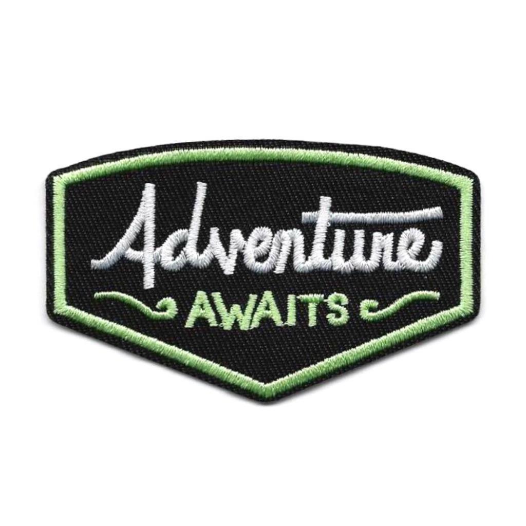 ADVENTURE AWAITS IRON ON PATCH 3.5" Outdoor Nature Camping Embroidered Applique