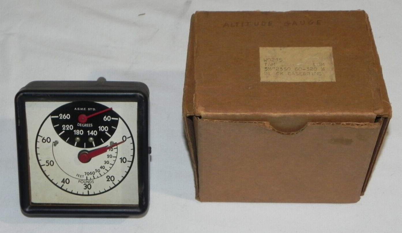 BRAND NEW!! - Vintage ASME Pressure Degrees Altitude Gauge Square