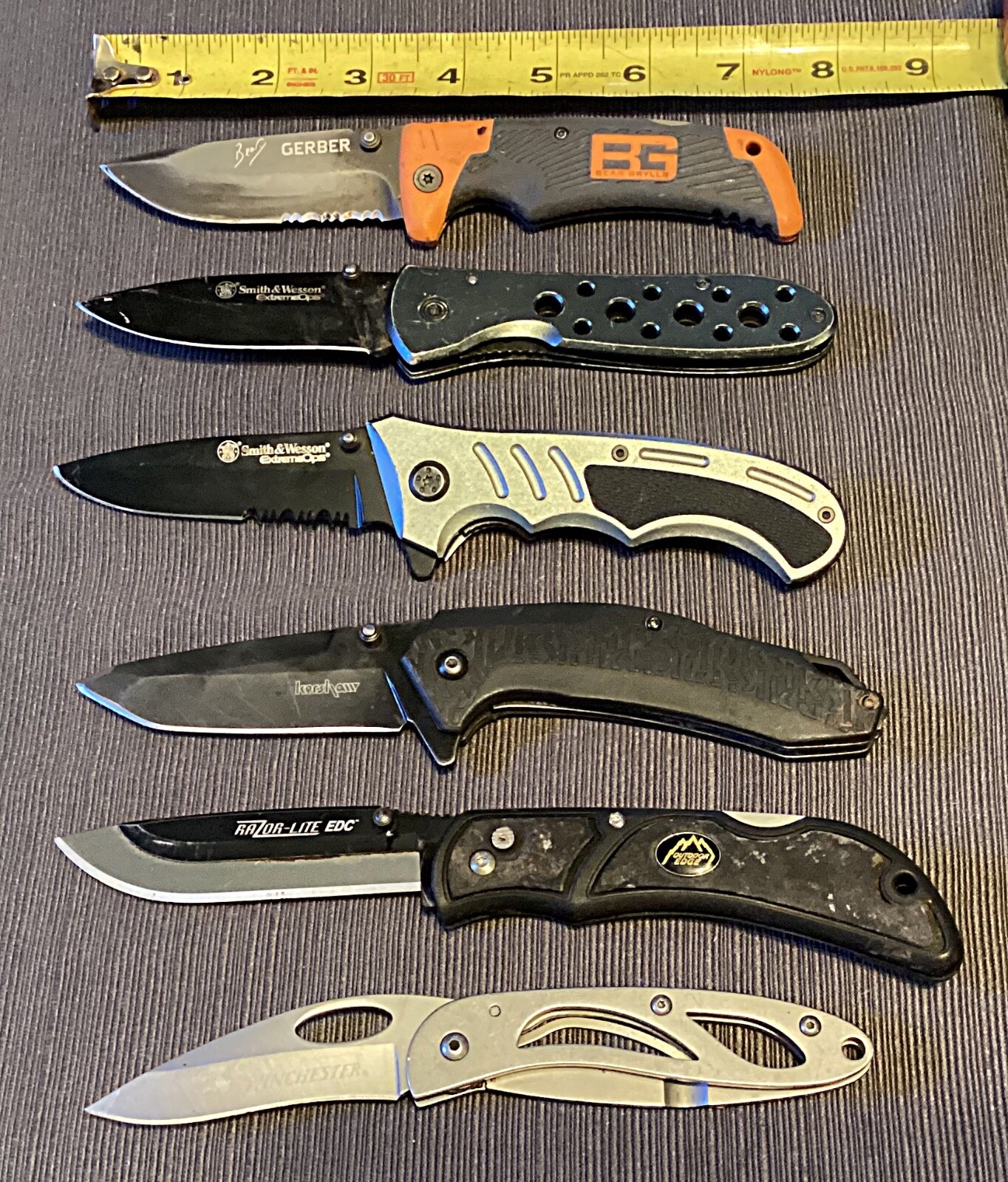 Folding Knife Lot 6 ~Gerber, Kershaw, Winchester & Smith and Wesson, ~ Used!!