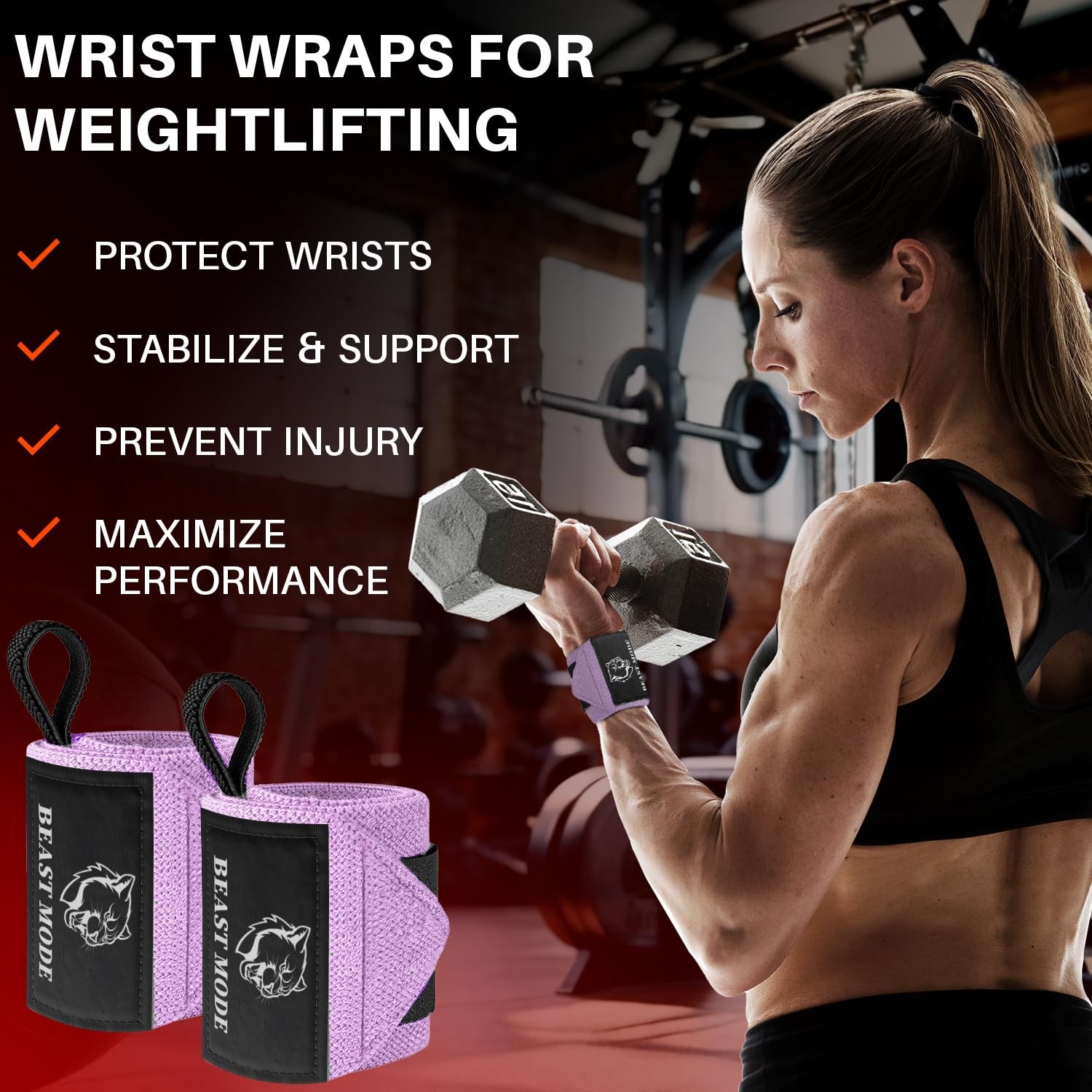 HeavyDuty Weightlifting Wrist Wraps with Thumb Loop for Powerlifting &