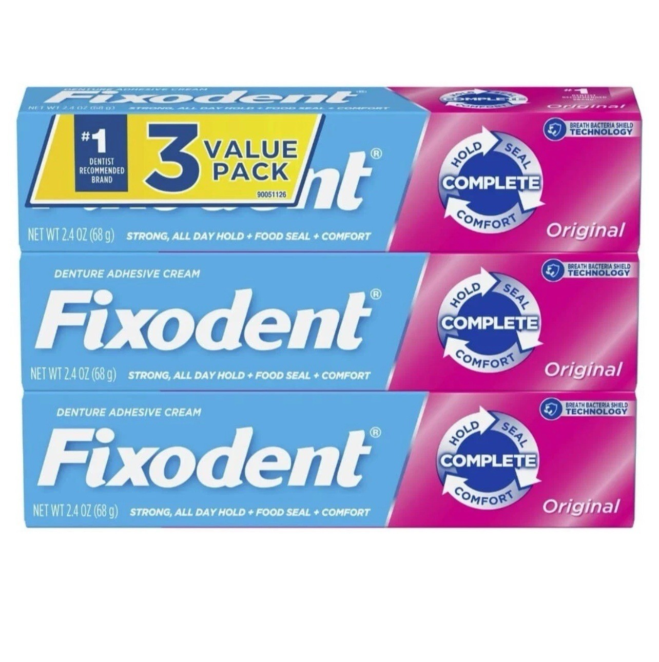 Fixodent Complete Original Denture Adhesive Cream, 2.4 oz, 3 Pack