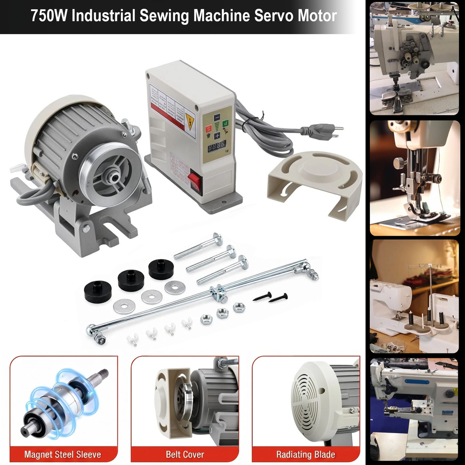 750W Sewing Machine Servo Motor with Controller,110V 1HP Speed Adjustable New