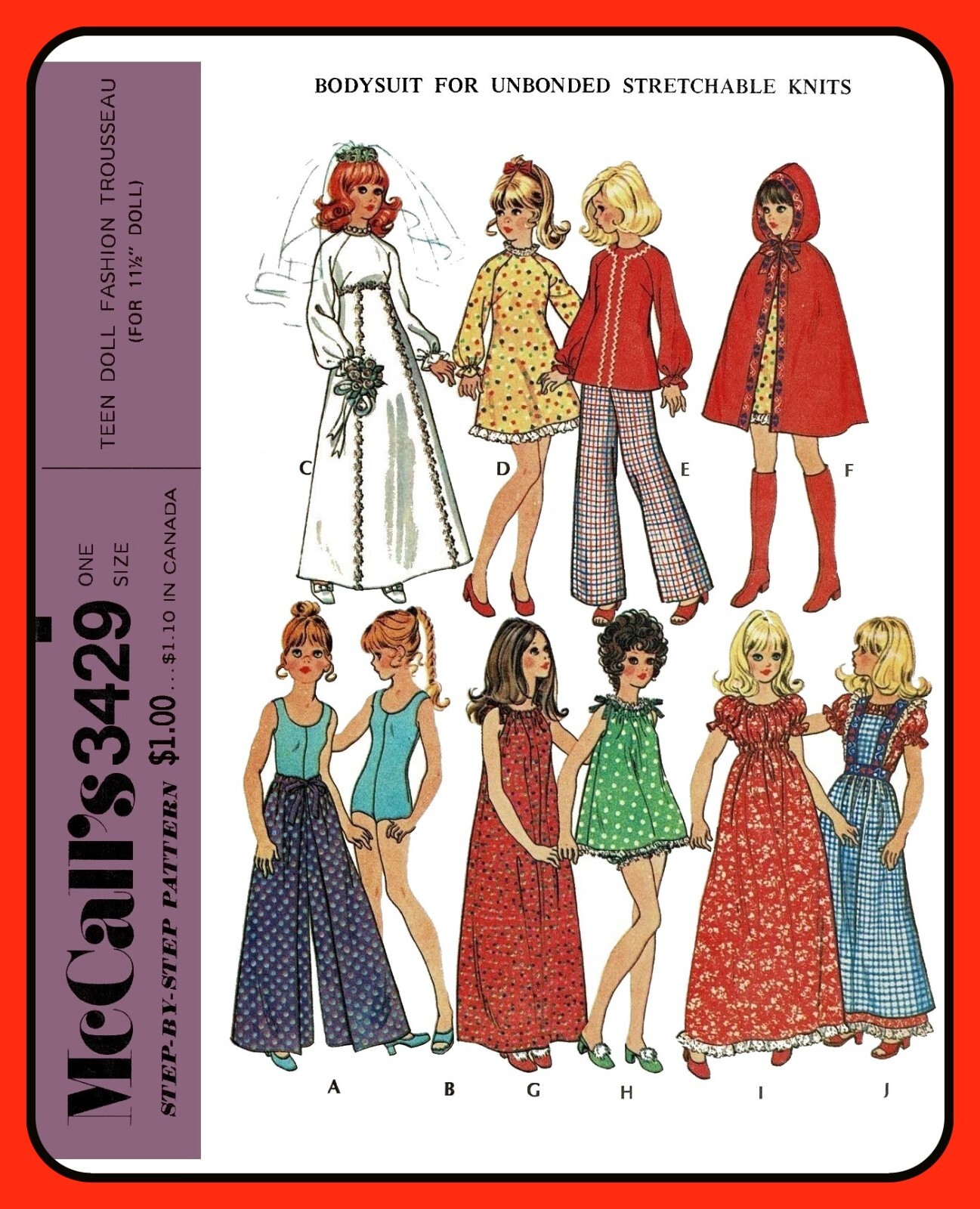 11½" TEEN Doll Clothes Pattern BRIDAL Trousseau and More McCall's 3429 Vtg 1972
