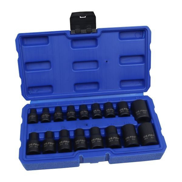 US PRO 17PC Impact E-Torx Socket Set 3/8" & 1/2" Drive E5–E24 CR-V Black Oxide
