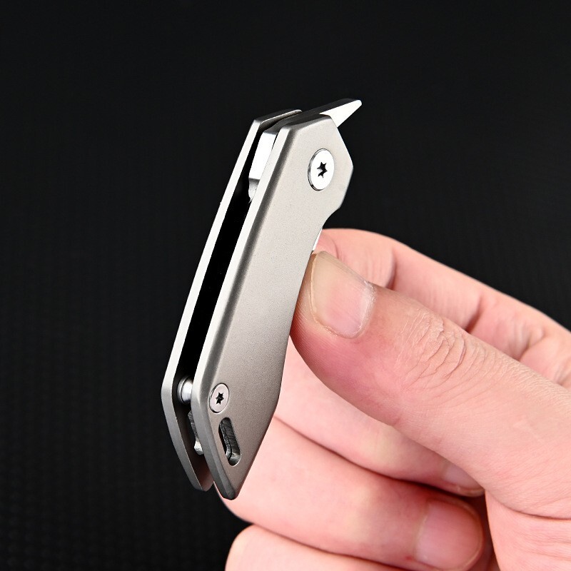 Mini Titanium Folding D2 Tanto Blade Knife EDC Outdoor Camping Keychain Tools