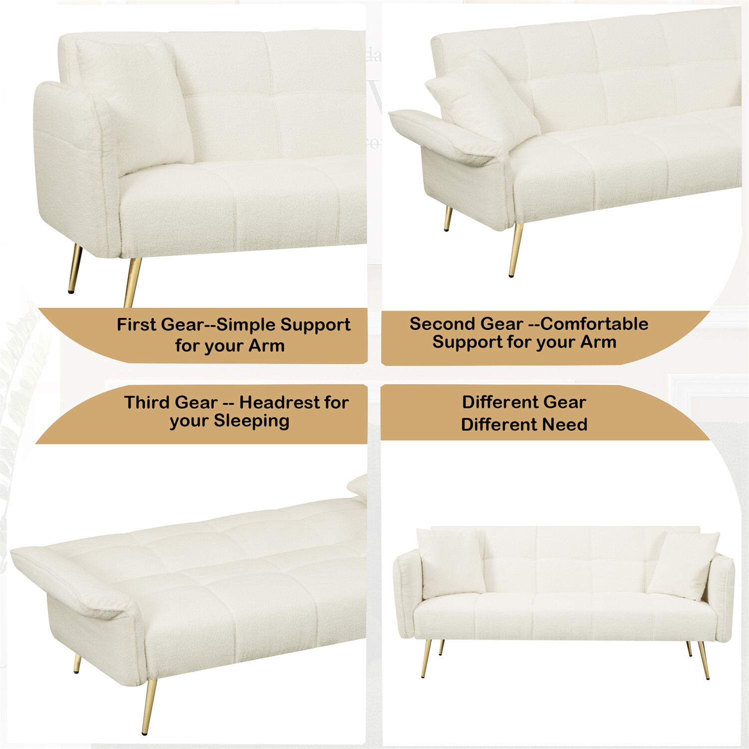 Beige Convertible Sleeper Sofa Bed Couch Futon Sofa Bed Folding Recliner Sofa US