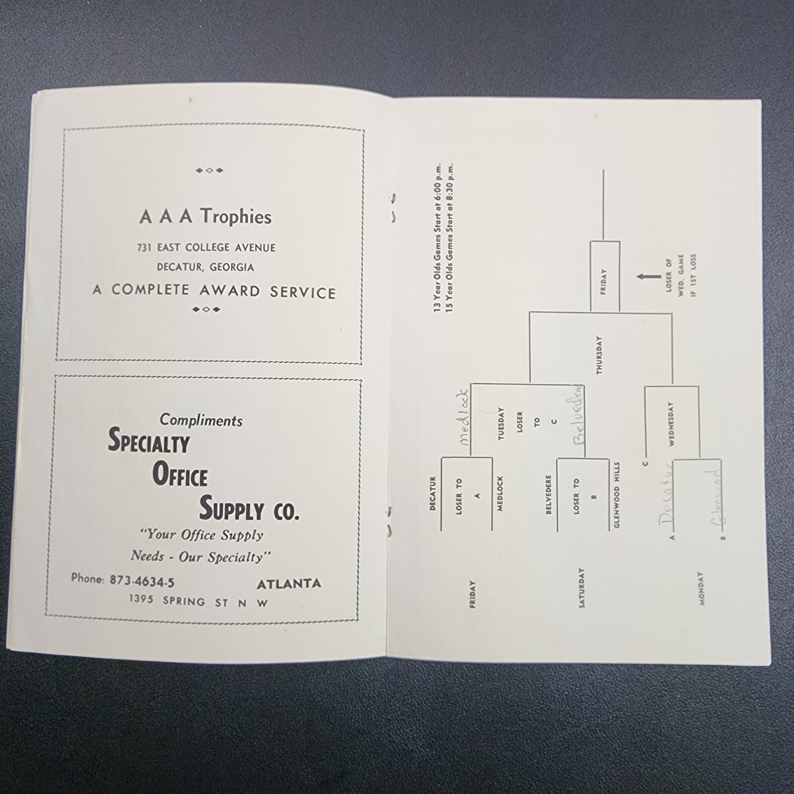 Vintage 1966 Babe Ruth Tournament Program Booklet-Dekalb Co. Georgia