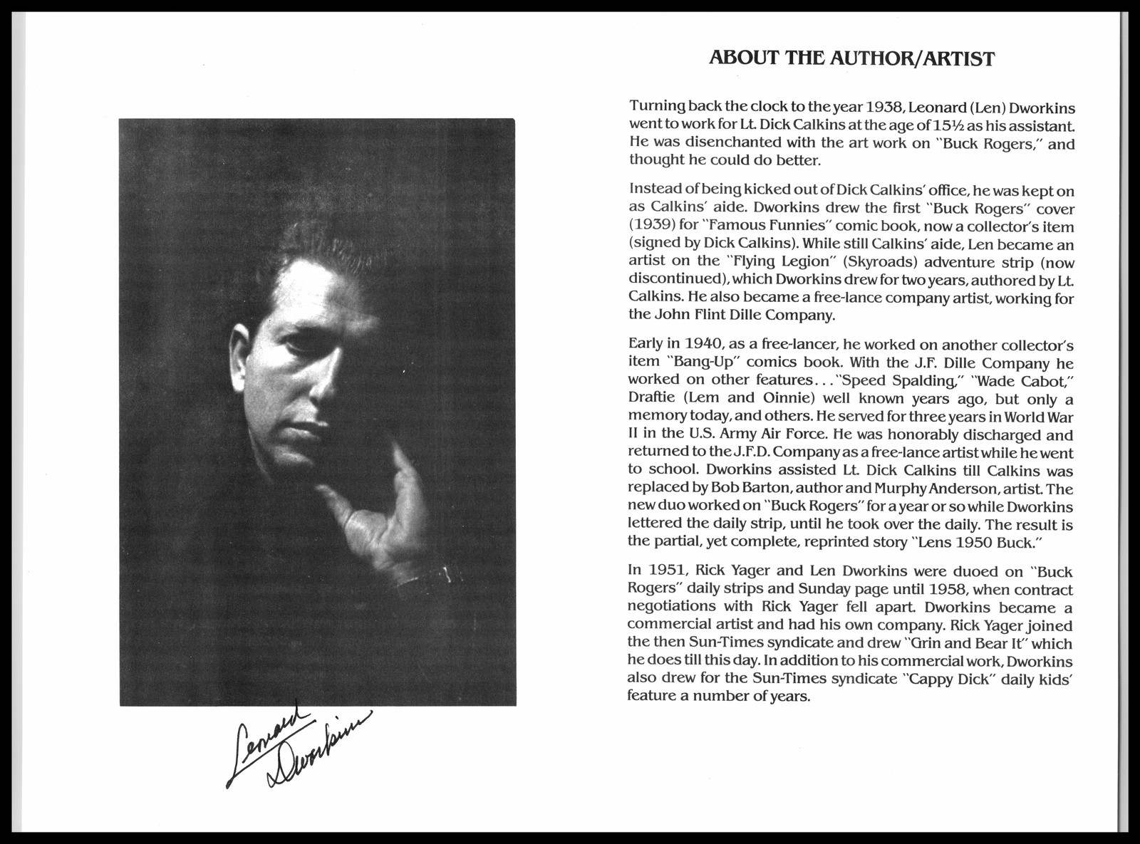 Leonard Dworkins - Artist -  8x10 Photo Bio  - Signed | Autograph (a)