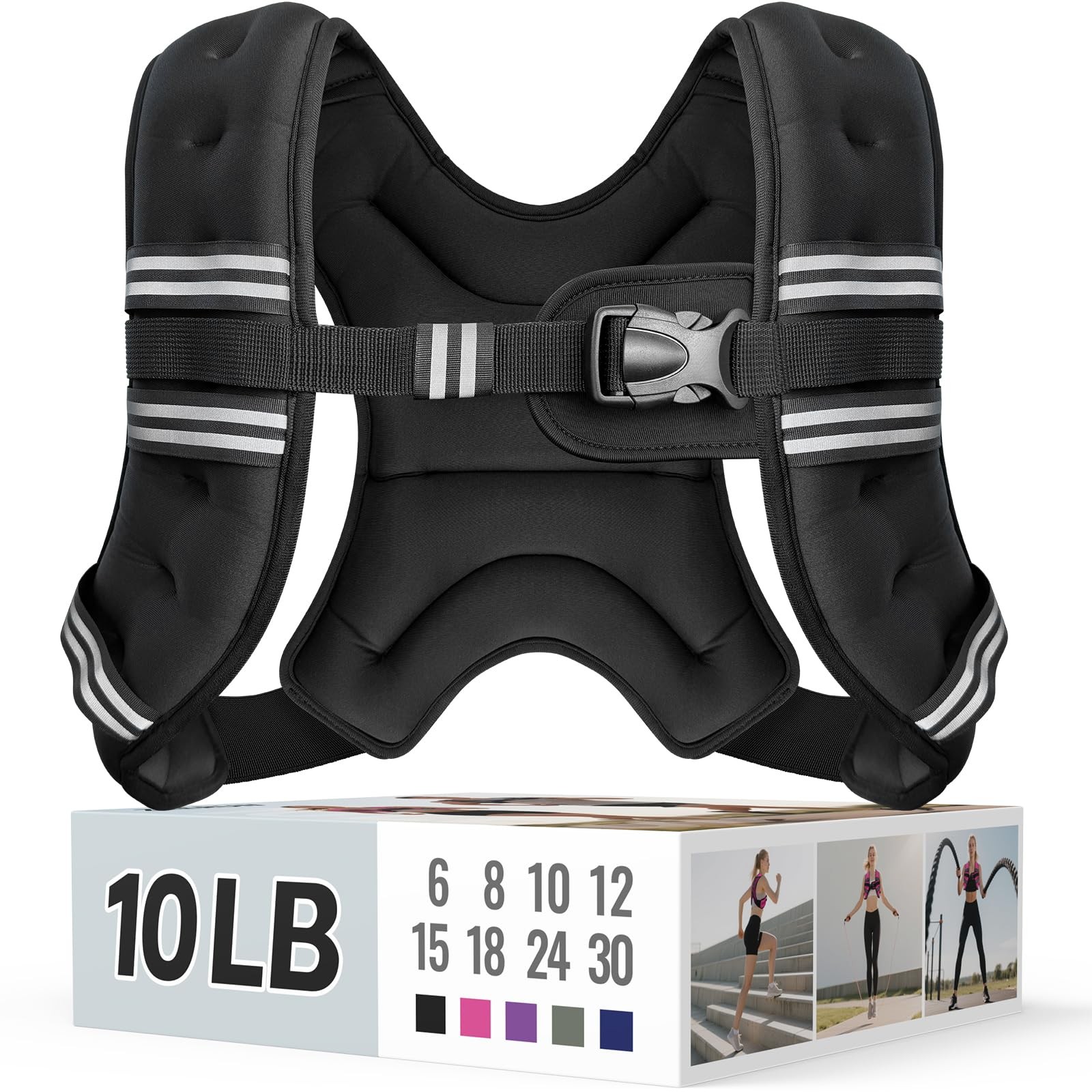 Zeerun Weighted Vest for Women & Men with Reflective Stripe and 10 lb, Black