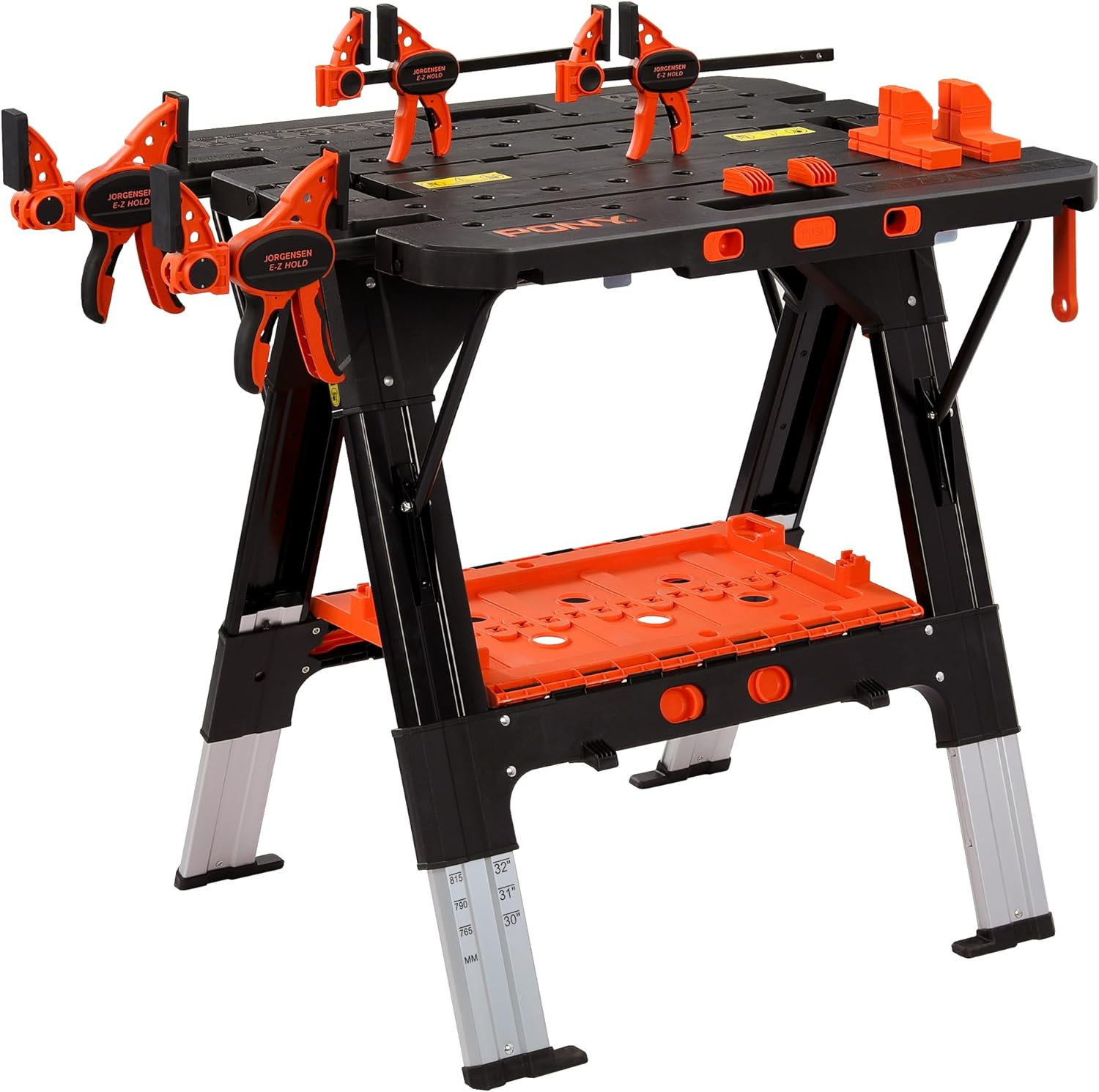 Portable Folding Work Table, 2-In-1 as Sawhorse & Workbench, 31” W×25” D×25”-32”