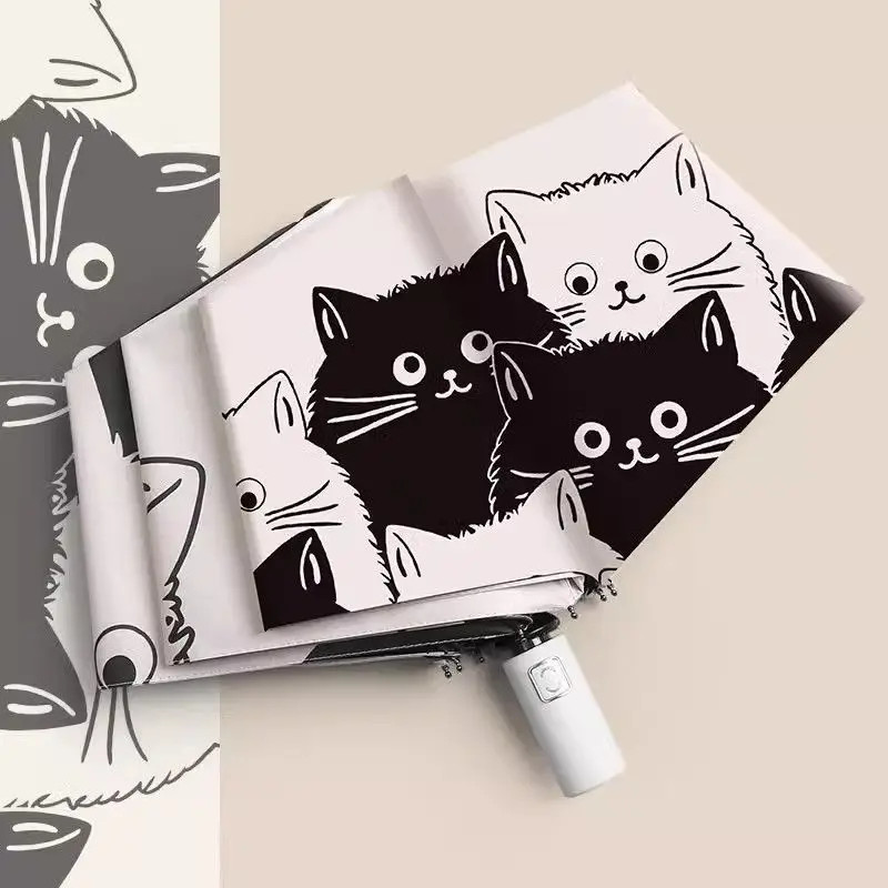 Cat Umbrellas Portable Rain And Sun Dual-Use Umbrella Automatic Folding Black Co