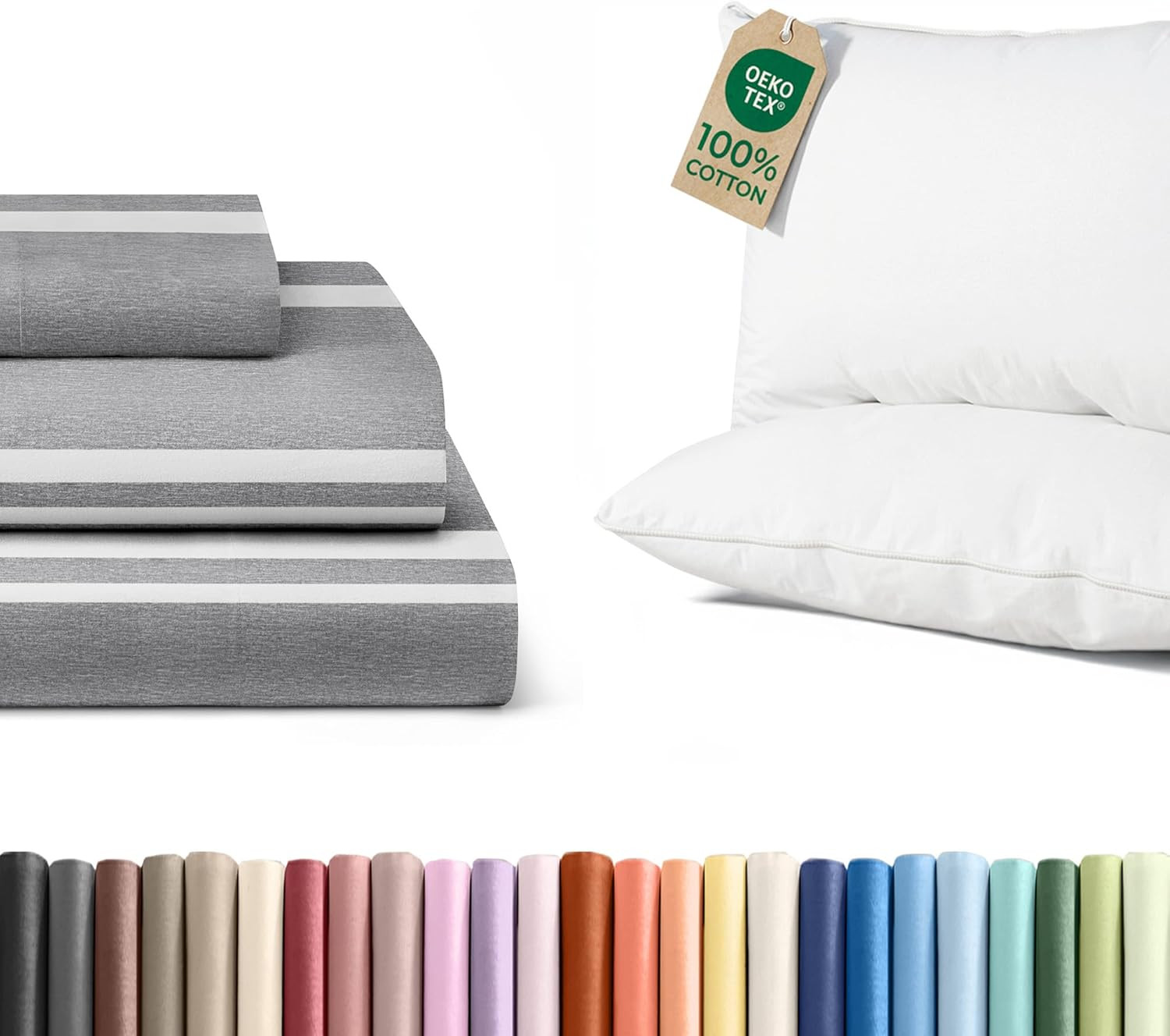 Twin Sheet Set & 2 Queen Cotton Bed Pillows - Cozy Comfort!