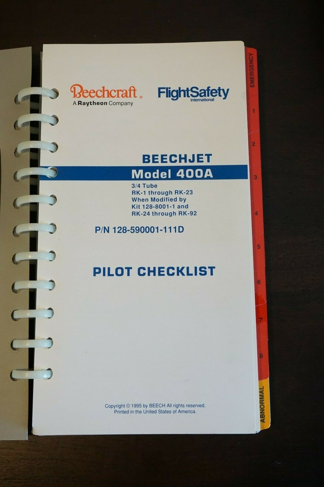 Raytheon Aircraft Company Beechjet Model 400A Pilot Checklist