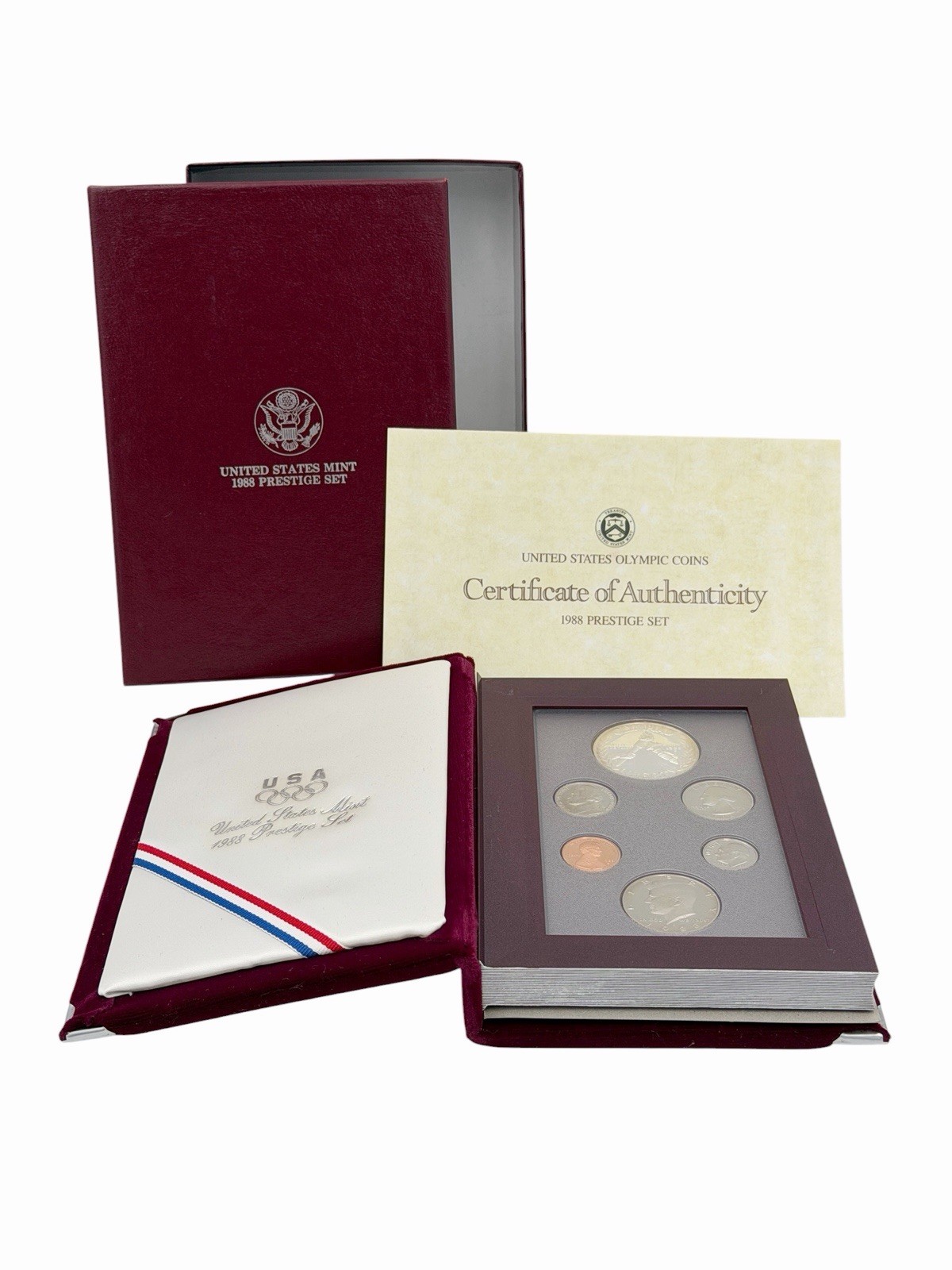 1988-S US Mint Prestige Proof Set Olympiad Silver Dollar Box & COA 6 Coins