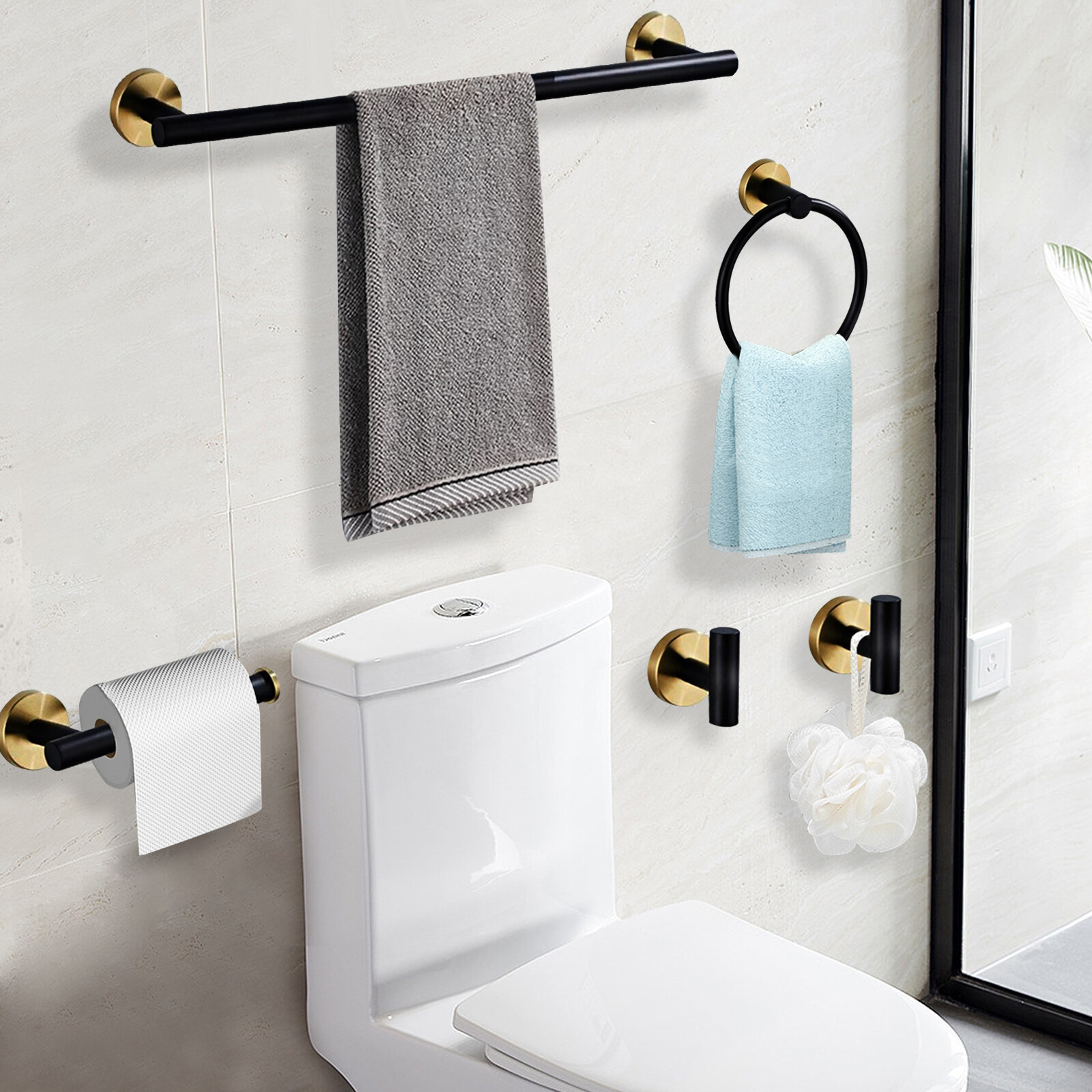 5 Piece Bathroom Bath Hardware Accessories Set Towel Bar Kit Stainless Steel New