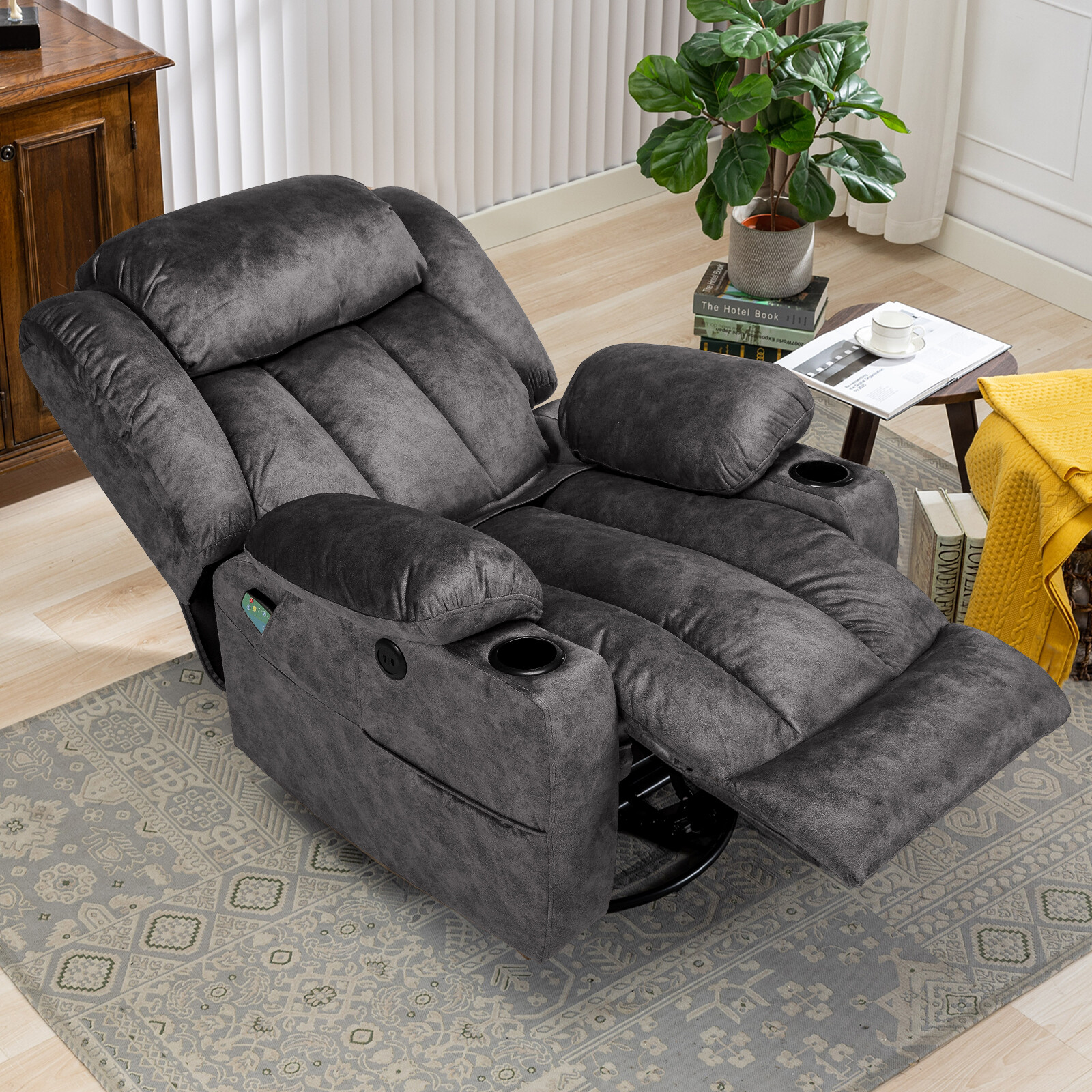 Elderly Swivel Rocker Recliner Chair with Massage & Vibration Heated Sofa Lounge