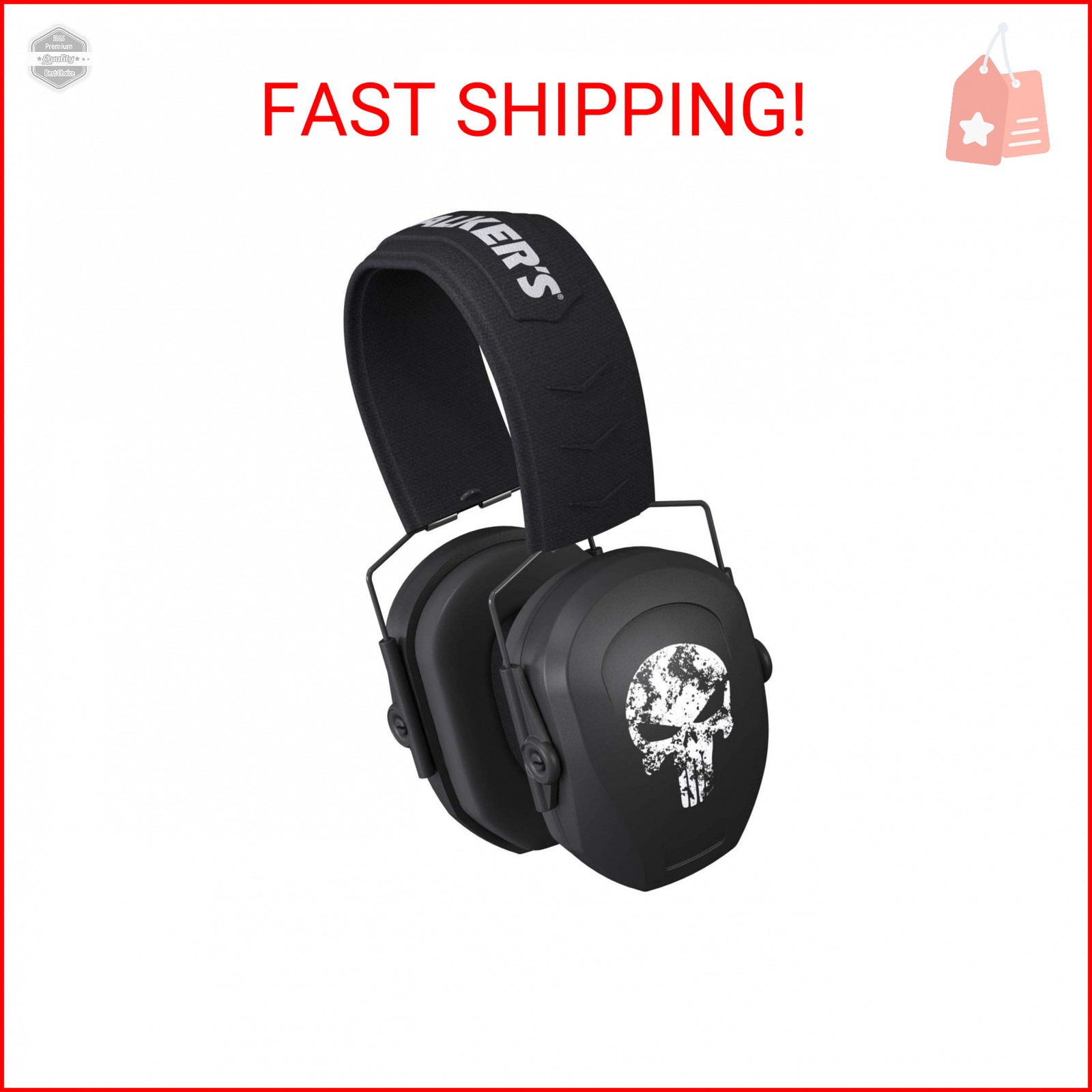 Walker's Game Ear GWP-RSMPAS-BK-Pun Razor Passive - Black Punisher Logo
