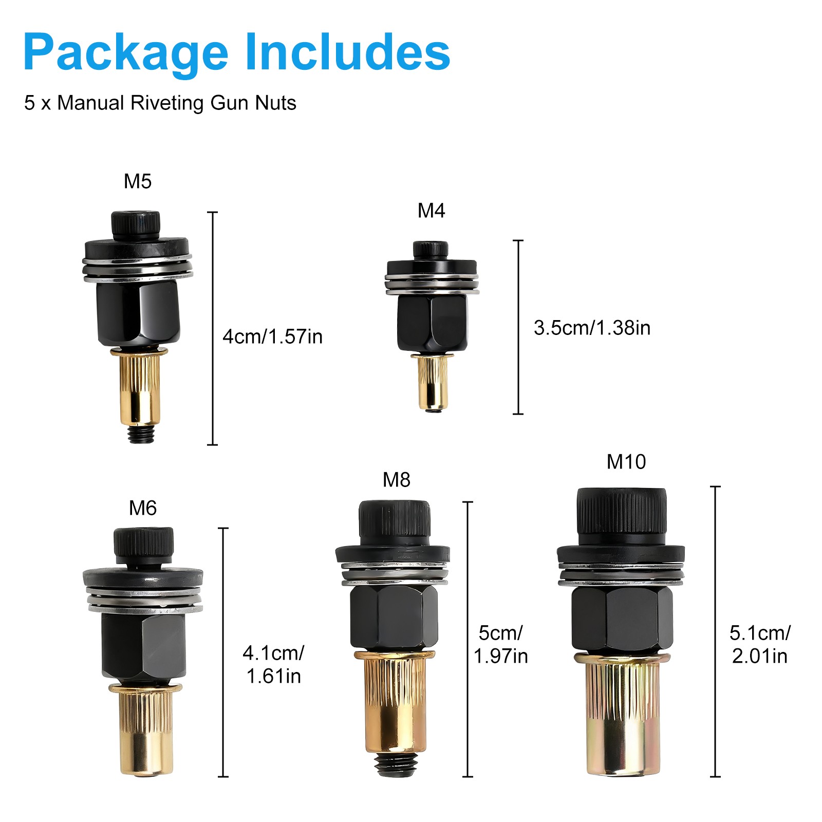 5pcs Manual Rivet Nut Tool Adapter Set M4-M10 Inserts Rivnut for Drill & Wrench