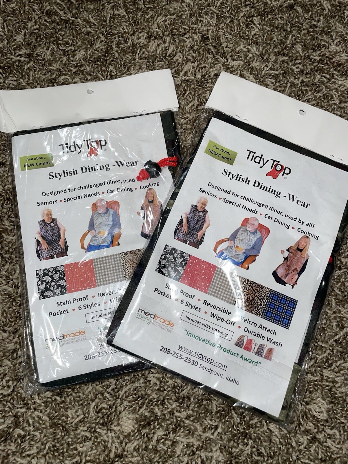 Lot Of 2 Tidy Top Premium Adult Bib Camo - Reusable Soft Lightweight No Plastic!