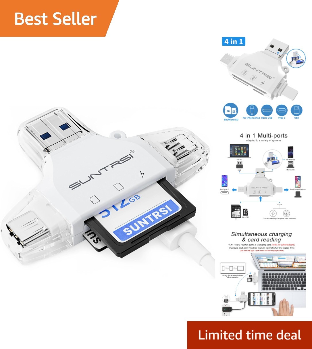 Portable Micro SD Card Reader and Charger for iPhone/iPad/Android - Slim Design