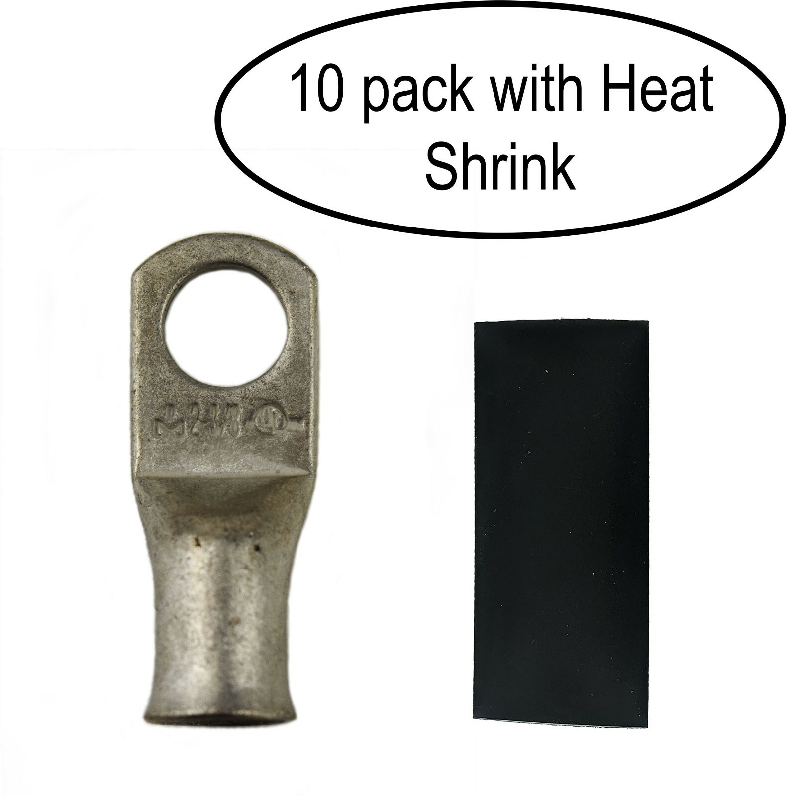 (10) 2 AWG Ring 3/8" Hole Tin Plated Copper Cable Lug Gauge With Heat Shrink