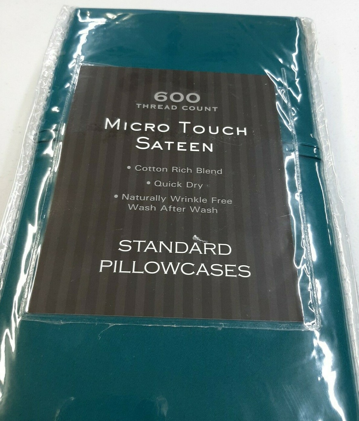 Micro Touch Sateen 600 Thread Count Standard Pillowcases NEW Teal