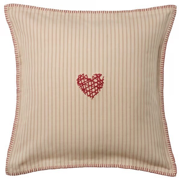 IKEA Mavinn Cushion Cover heart  20" x 20" beige Red pillow cover