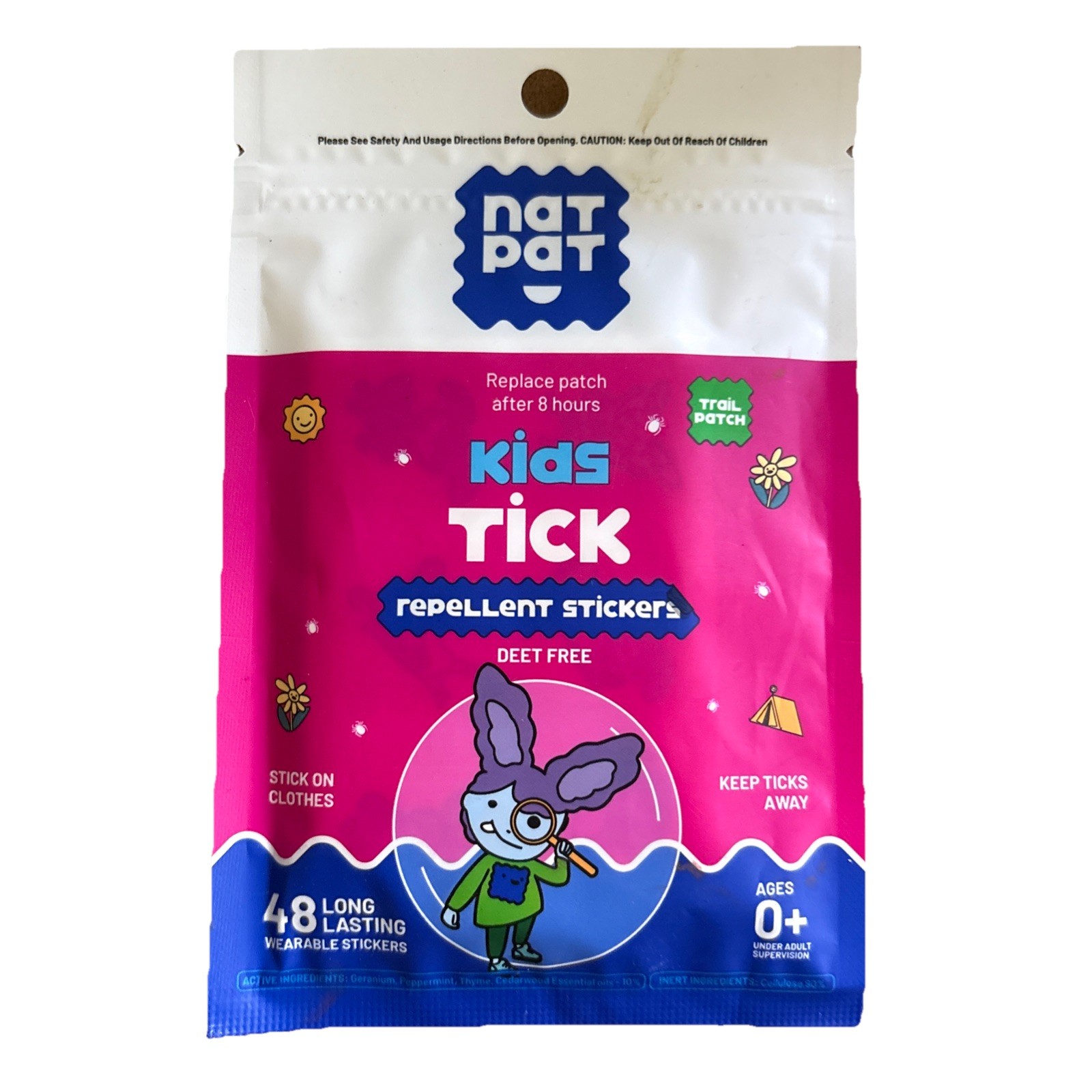 Nat Pat Trail Patch Tick Stickers Kids All Natural DEET-Free Camping Outdoor NEW