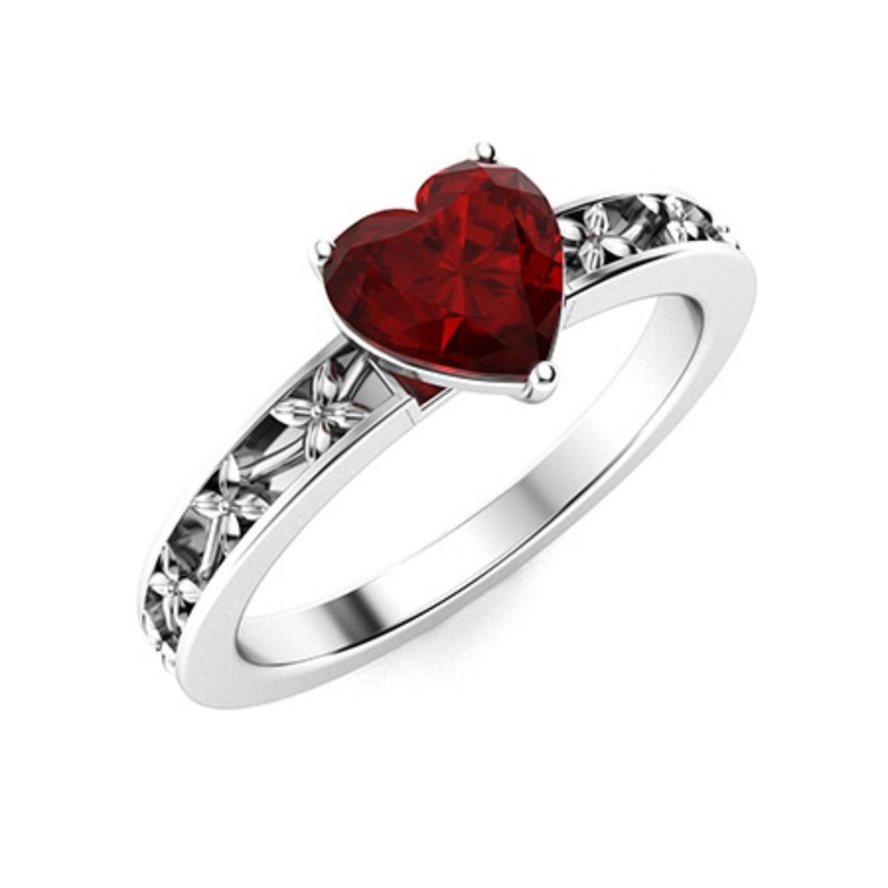 925 Sterling Silver Garnet Stone Solitaire Throat Chakra Ring Jewelry