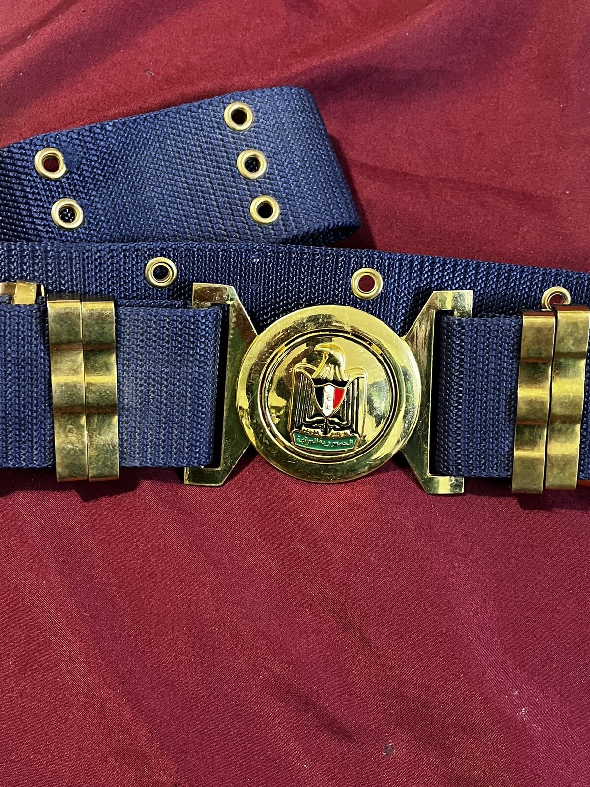 Iraq-Iraqi AIR FORCE Web BLUE Belt With Golden Metal Buckle With Iraqi Emblem.