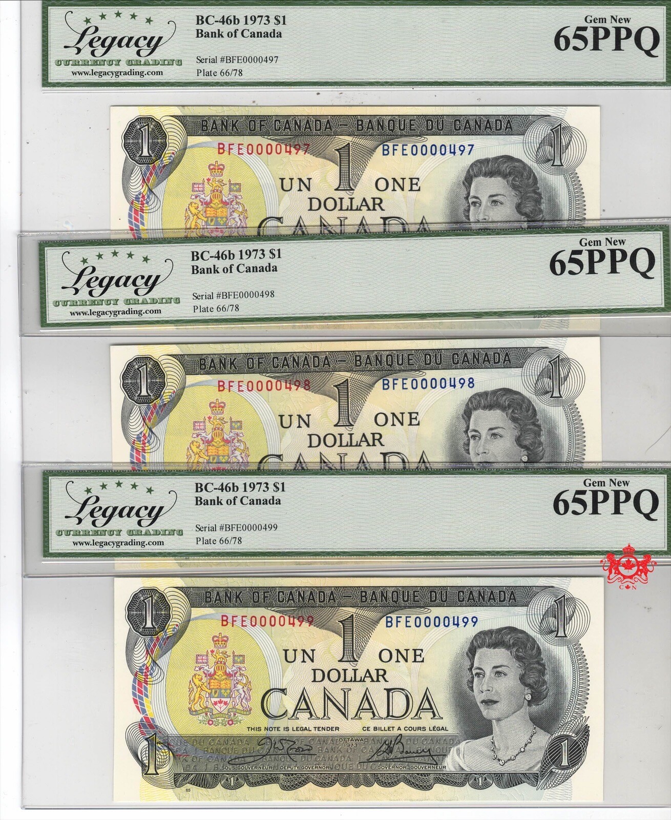1973 Bank Of Canada 1$ Low Serial Number Serie - Legacy UNC65 -